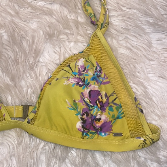 Yellow Rip Curl Bikini Top Floral Pattern with Mesh - Picture 2 of 4